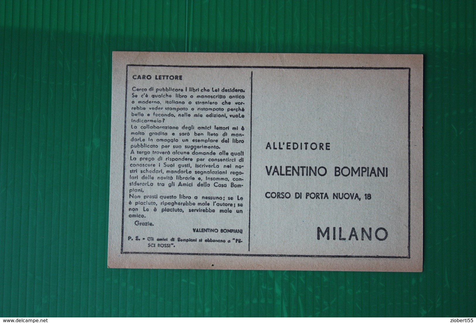 EDITORE BOMPIANI - CARTOLINA RICHIESTA CATALOGO  - ANNI 50 - Otros Accesorios