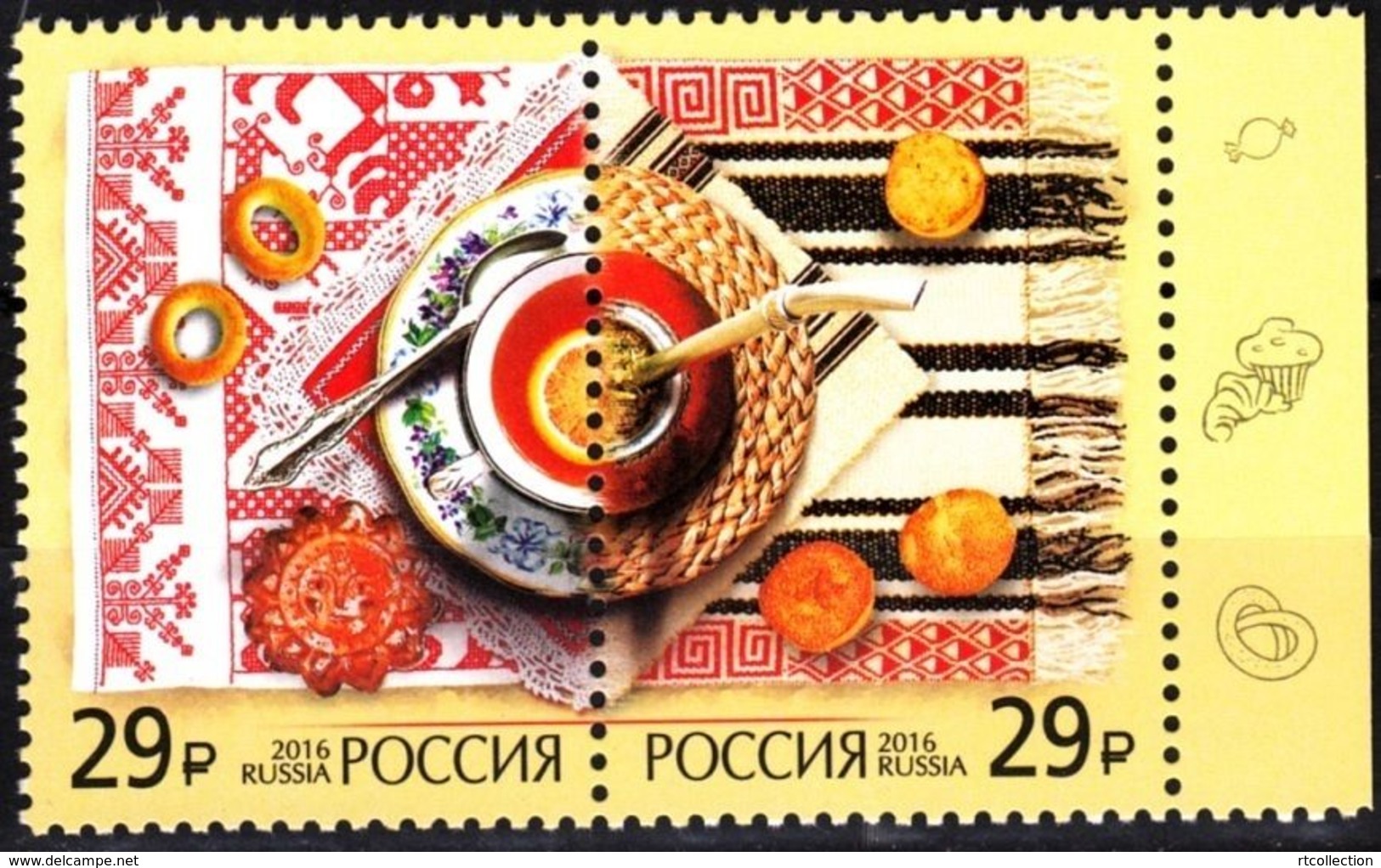 Russia 2016 Joint Issue With Argentina Traditions National Cuisine Tea Ceremonies Food Pair Stamps MNH Michel 2383-84Zd - Food