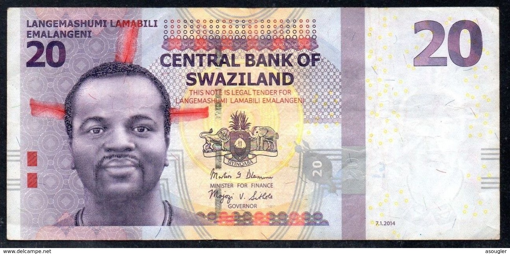 Swaziland 20 Emalangeni 2014 VF (free Shipping Via Regular Air Mail (buyer Risk) - Swaziland