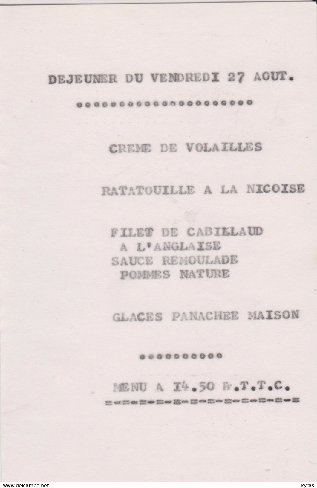 Lot 2 MENUS : 1/ Aux 3 Roses . LA PETITE PIERRE (67)  +  2/ HOTEL DE CRILLON Paris 1969 - Menus