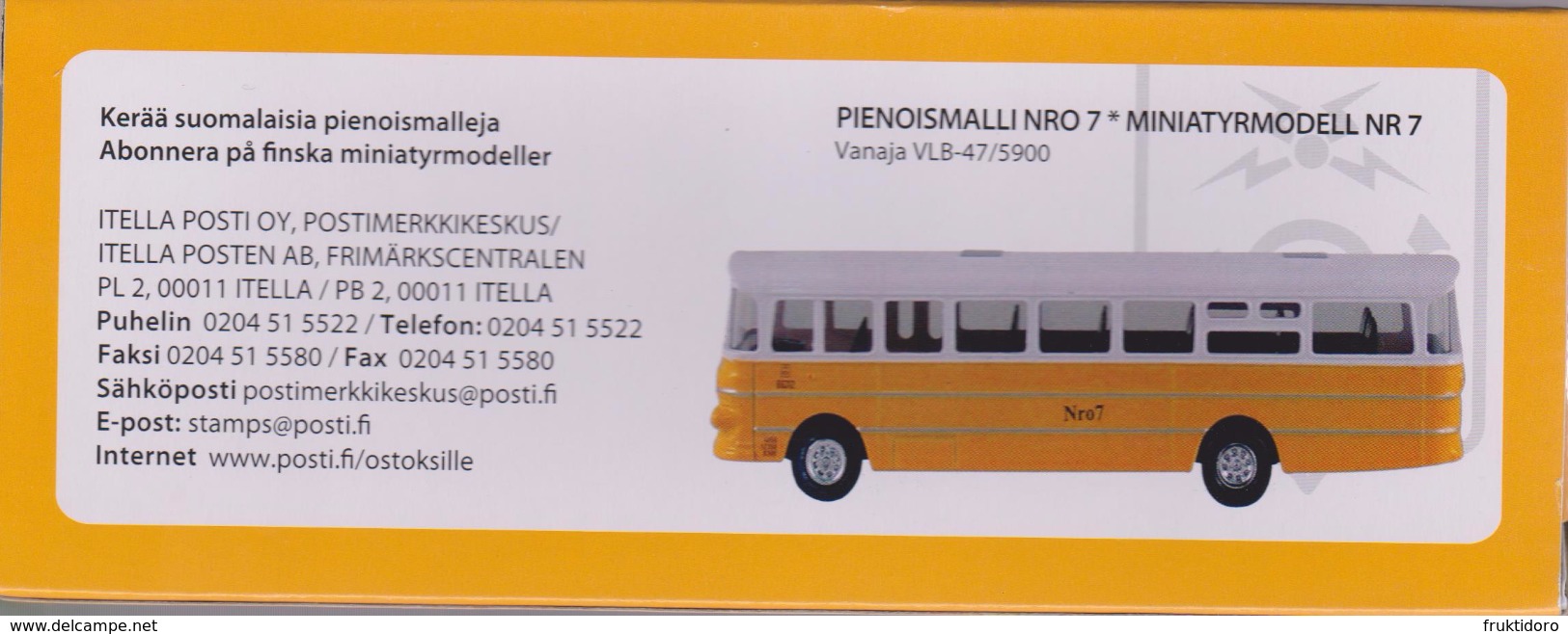 Finland Miniature Model Nr. 7 - Bus Vanaja VLB-47 / 5900 Issued By The Finnish Post - Discontinued - Schaal 1:87