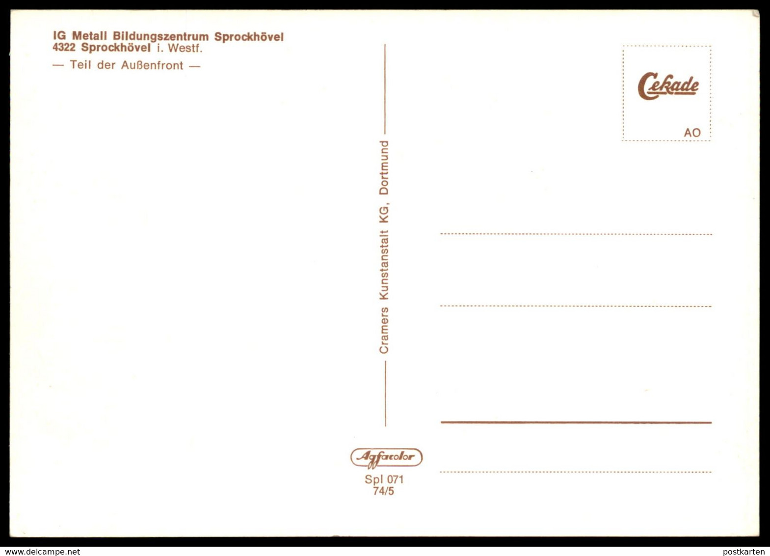 ÄLTERE POSTKARTE IG METALL BILDUNGSZENTRUM SPROCKHÖVEL TEIL DER AUSSENFRONT Gewerkschaft Labour Trade Union Syndicat Cpa - Sprockhövel