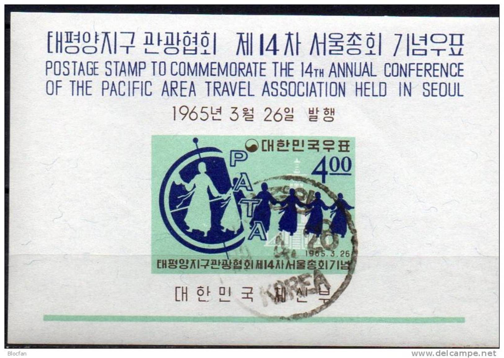 Tanz 1965 Korea Block 202 O 5&euro; Pacific Tourismus PATA Tabo-Pagode M/s Travel Map Bloc Girl Sheet S/s Bf South-Corea - Korea, South
