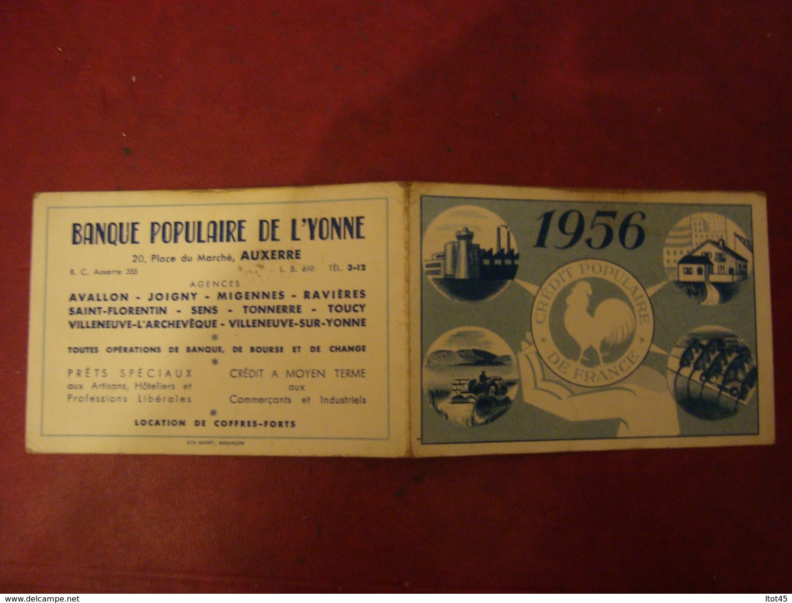 Calendrier BANQUE POPULAIRE DE L'YONNE 1956 AUXERRE - Formato Piccolo : 1941-60