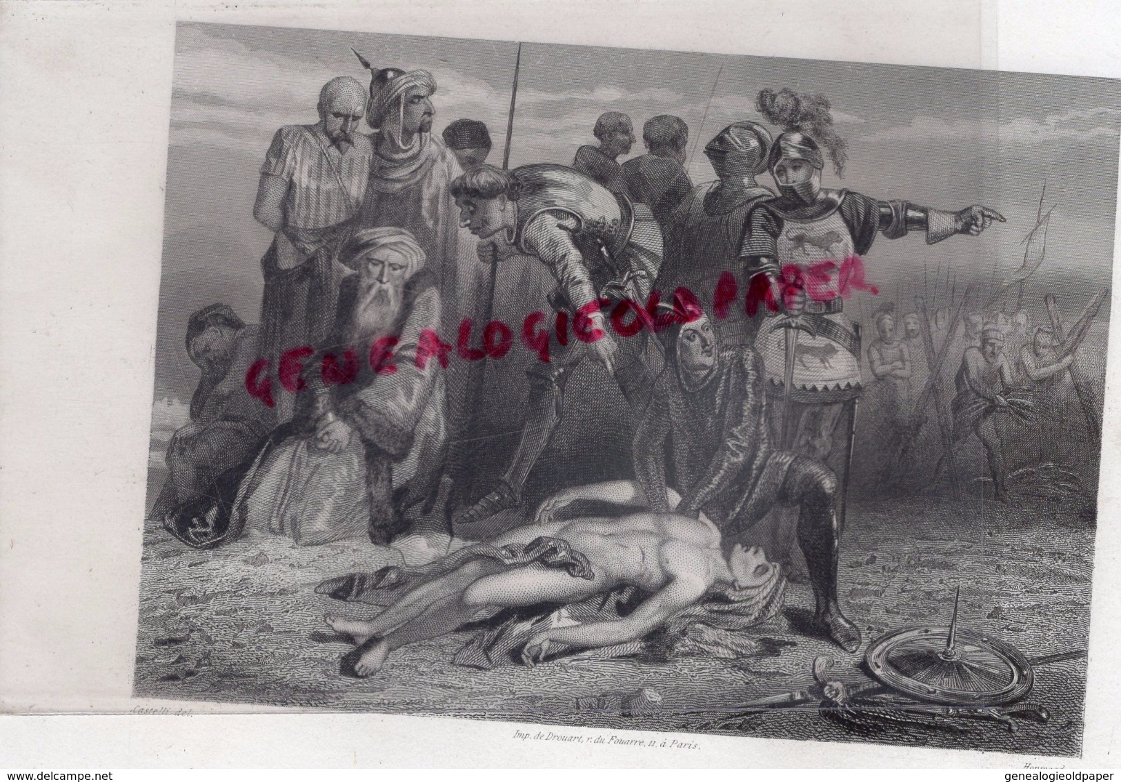 GRAVURE XIXE SIECLE- LES CROISES EN PALESTINE -   - CASTELLI - HOPWOOD  SCULPTEUR - - Estampes & Gravures