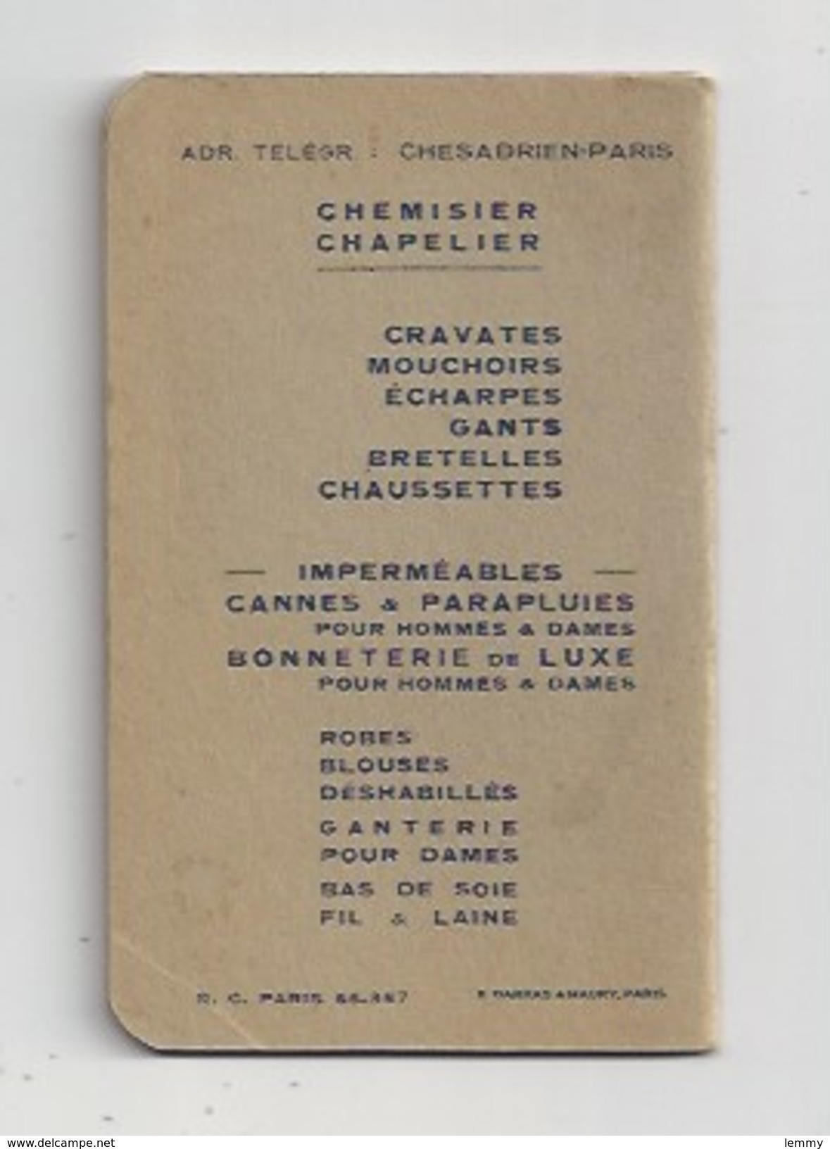 CALENDRIER CARNET - 1934 ET 1935 -  PUBLICITÉ CHEMISIER, CHAPELIER, ADRIEN RUE DE RIVOLI ET RUE ROHAN PARIS - Formato Piccolo : 1921-40