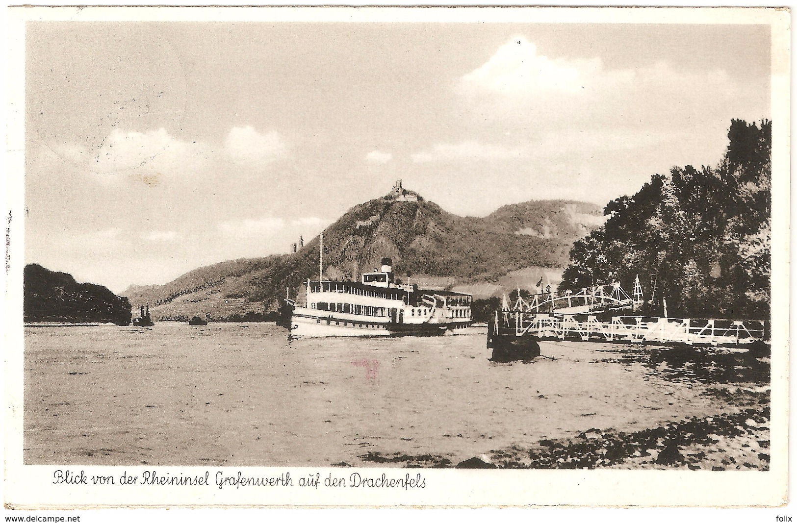 Blick Von Der Rheininsel Grafenwerth Auf Den Drachenfels - Fotokarte Verlag Karl Rud. Bremer & Co - 1958 - Schiff - Bad Honnef