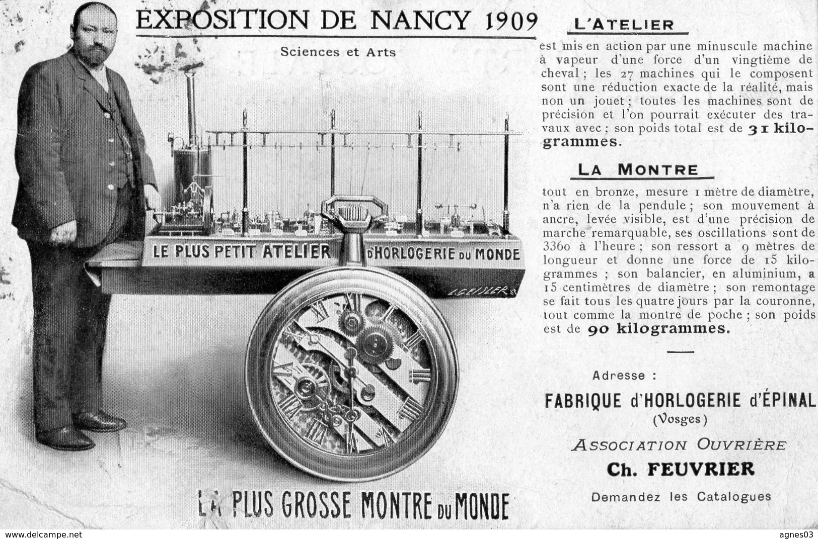 NANCY   -  Exposition De 1909  -  La Plus Grosse Montre Du Monde - Fabrique D'horlogerie D'Epinal ( Vosges ) - Nancy