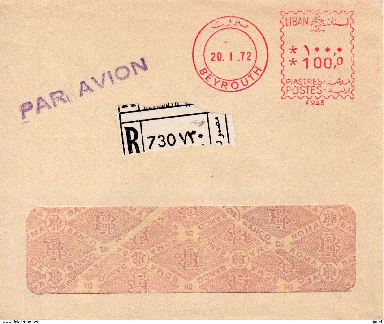 1972 Registered Airmail Envelope From BEYROUTH - Lebanon