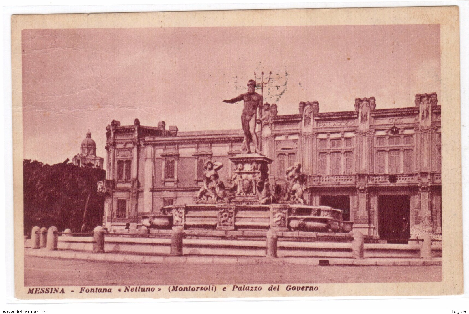 AW93        MESSINA - FONTANA NETTUNO MONTORSOLI E PALAZZO DEL GOVERNO - VG1935 - Messina