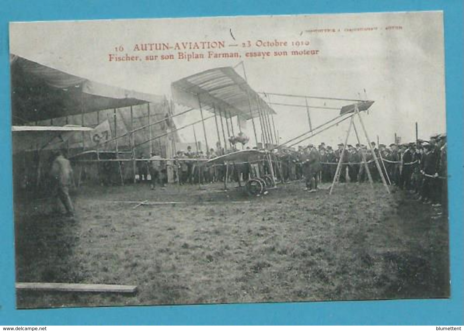 CPA 16 Meeting AUTUN-AVIATION 1910 - Aviateur Fischer Biplan Farmam (71) - Autun