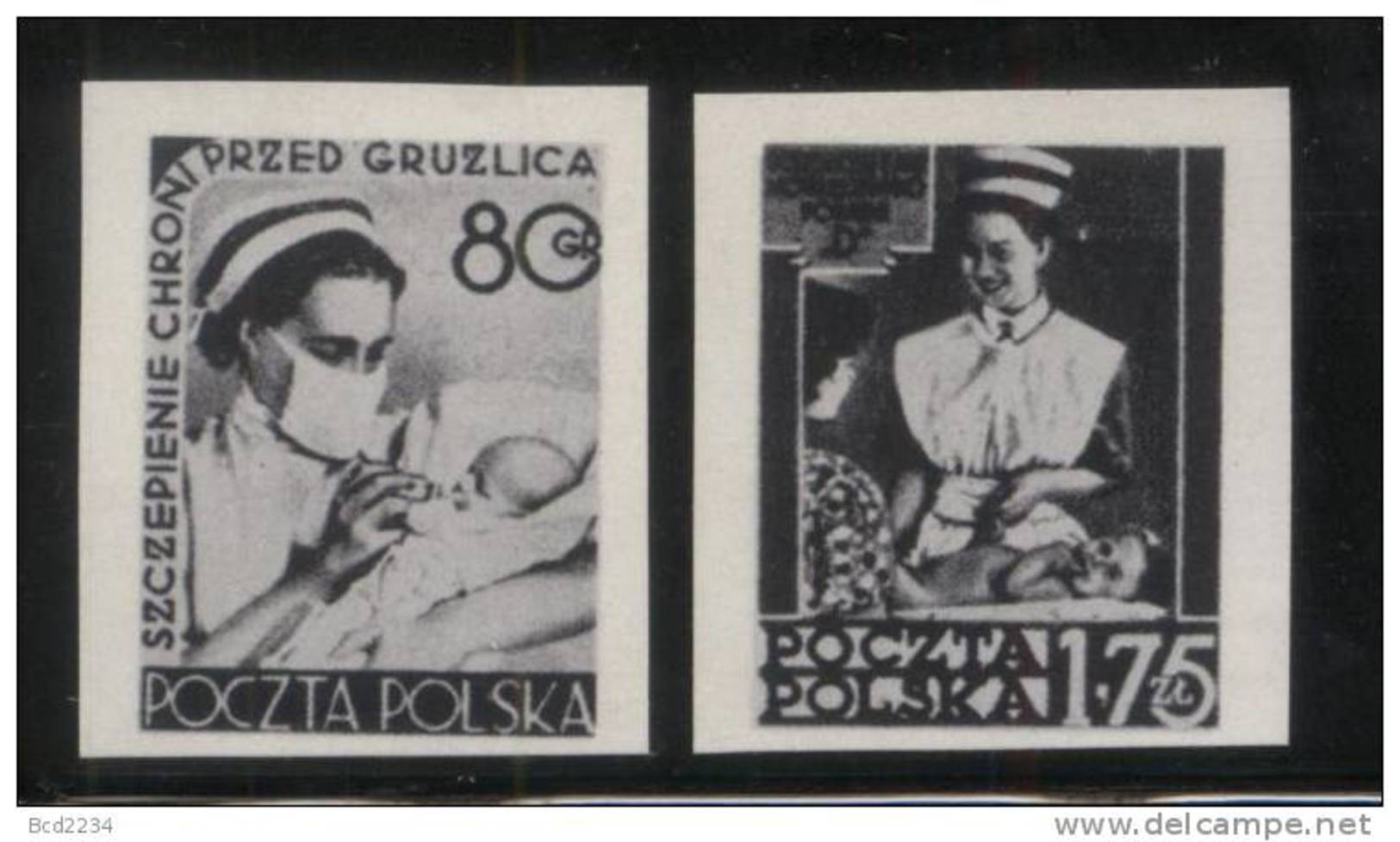 POLAND 1953 HEALTH SET OF 2 BLACK PRINTS NHM - Anti TB Tuberculosis Nurses Birth Children New Born Medicine Disease - Proofs & Reprints