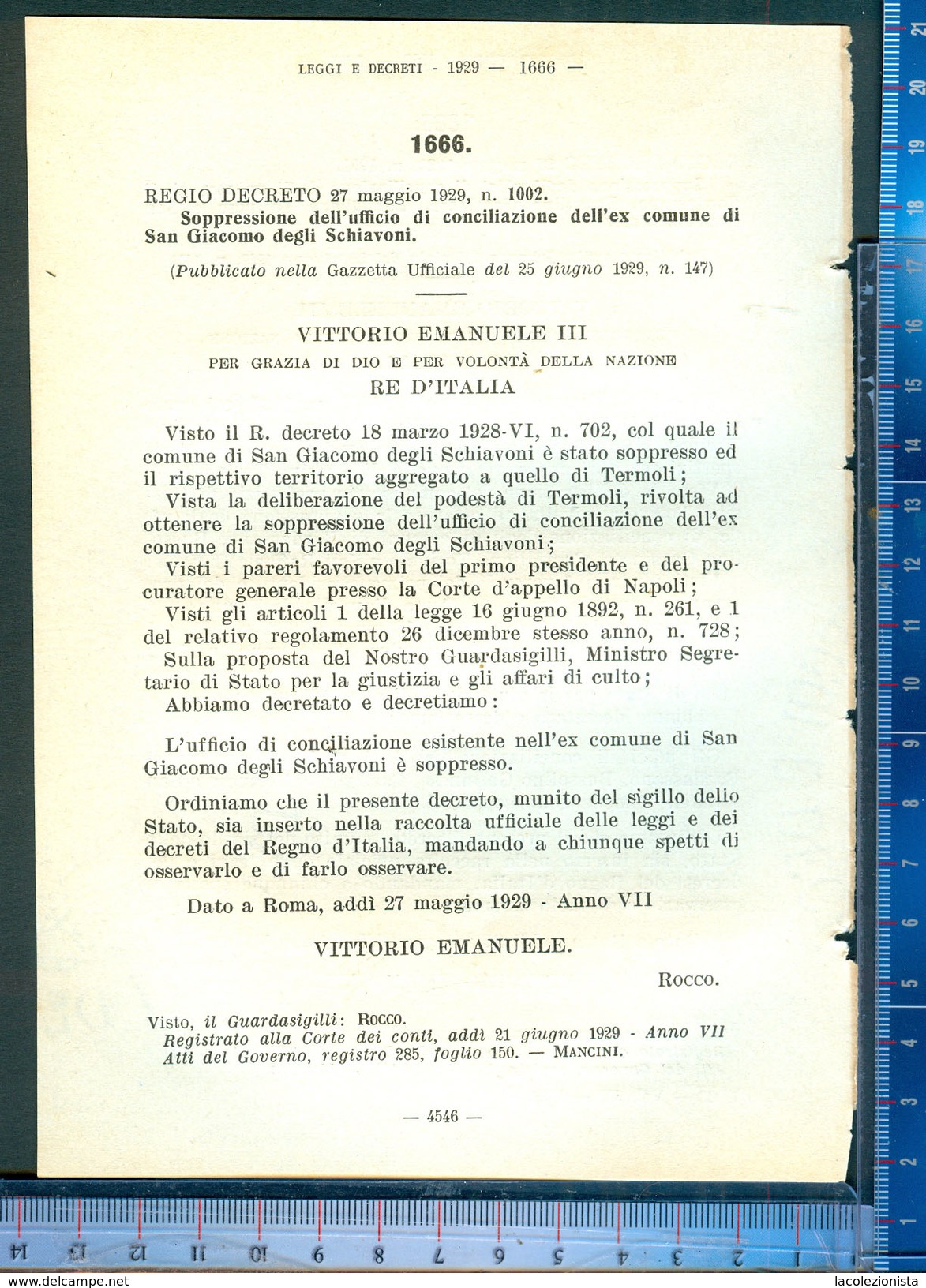 393D/57  REGIO DECRETO MAGGIO 1929 SOPPRESSIONE ... EX COMUNI BARDASSANO,BUSSOLINO GASSINESE CASTIGLIONE TORINESE CIMENA - Decrees & Laws