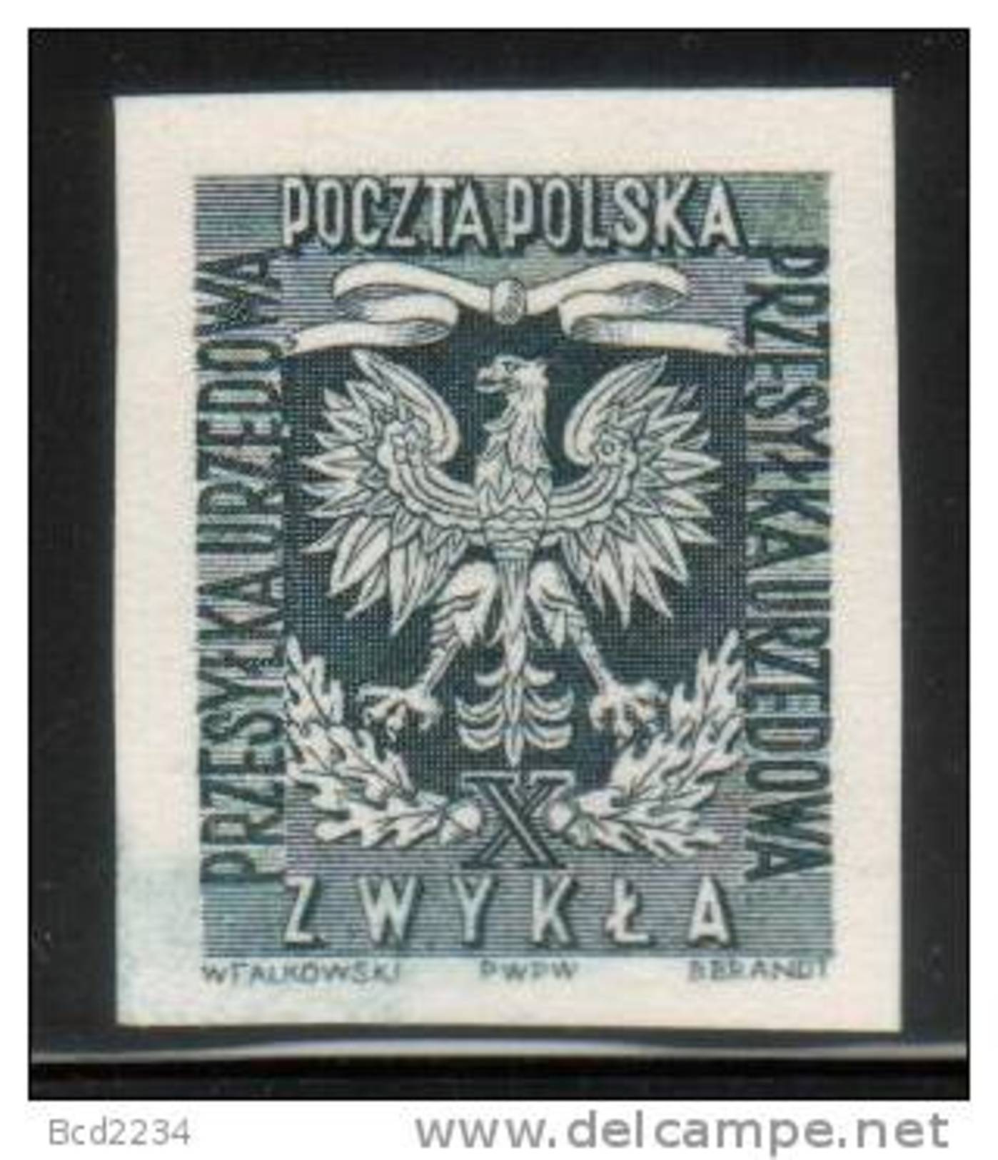 POLAND 1954 OFFICIAL IMPERF BLACK PROOF NHM (NO GUM) Polish Eagle - Essais & Réimpressions