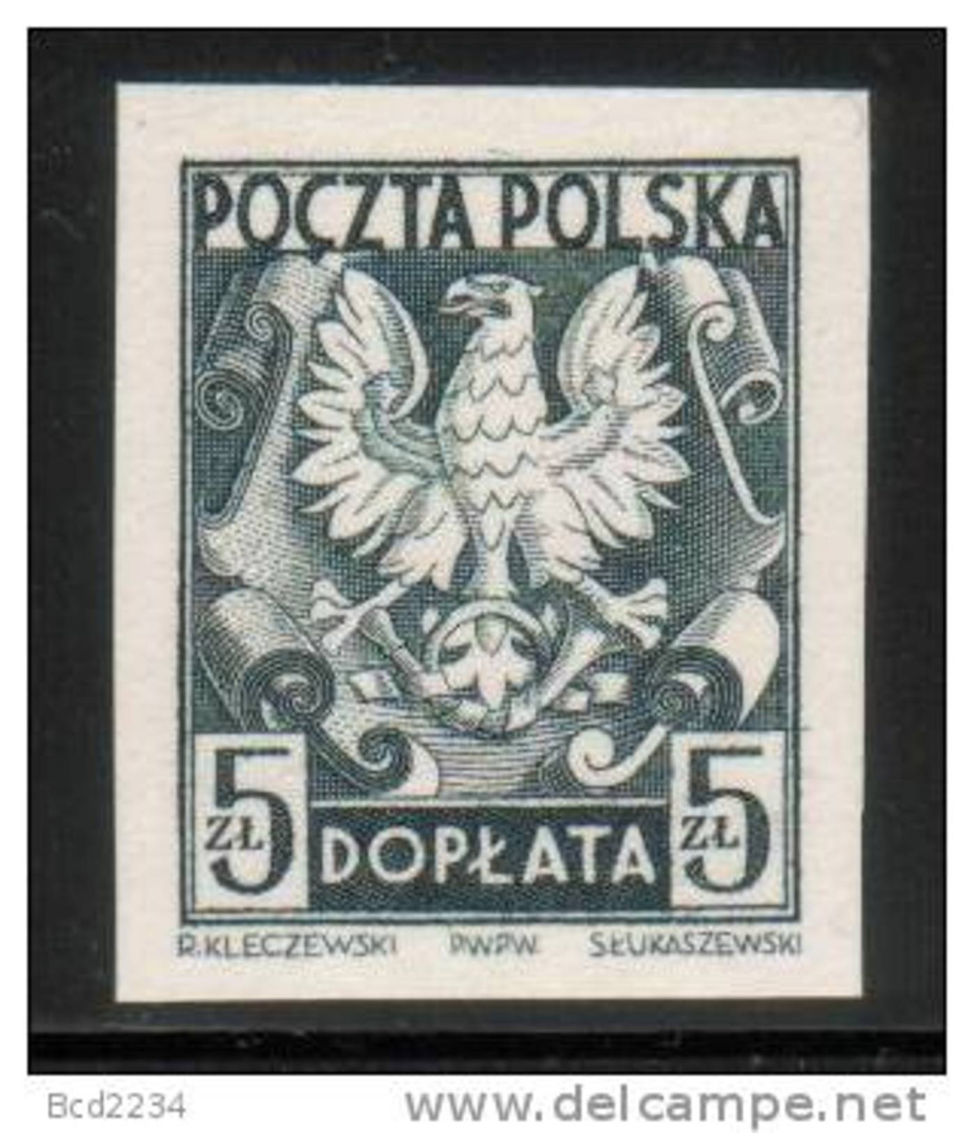 POLAND 1951 POSTAGE DUE IMPERF BLACK PROOF NHM (NO GUM) - Proofs & Reprints