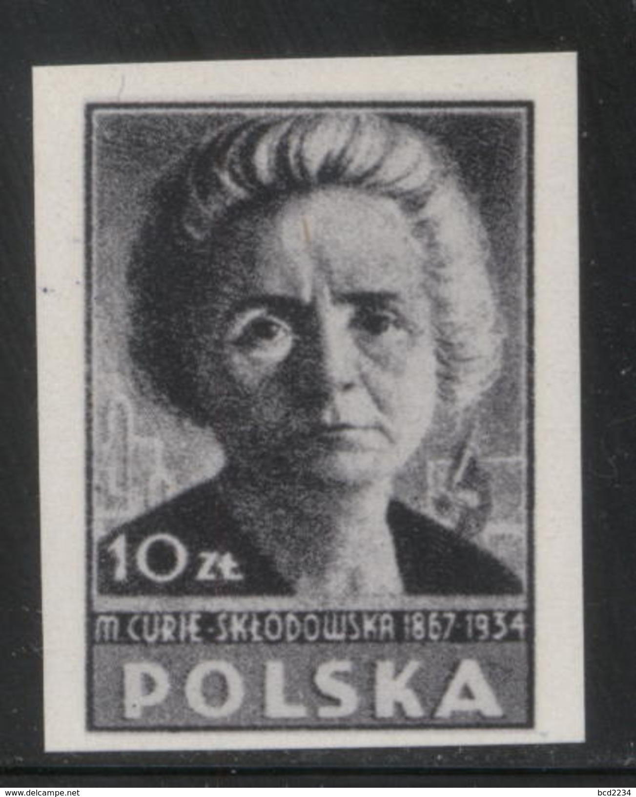 POLAND 1946 POLISH CULTURE BLACK PRINT MARIE CURIE MNH Nobel Prize Scientist France Chemistry Science - Proofs & Reprints