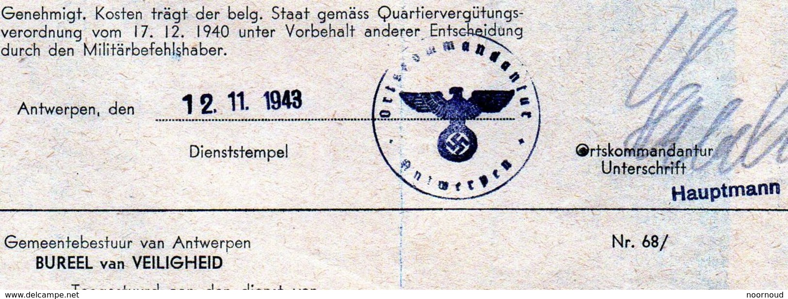 Antwerpen  Anvers  Anforderung  1943  Ortskommandantur Antwerpen  Met Stempel  Opeising Materiaal - 1939-45