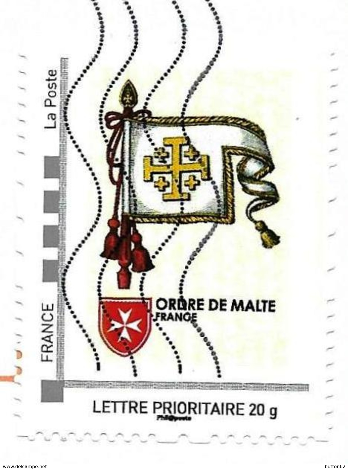 MonTimbraMoi MTM (2013) Ordre De Malte Bannière. Order Of Malta Coat Of Arms. Croix De Jérusalem. Lettre Prioritaire 20g - Autres & Non Classés