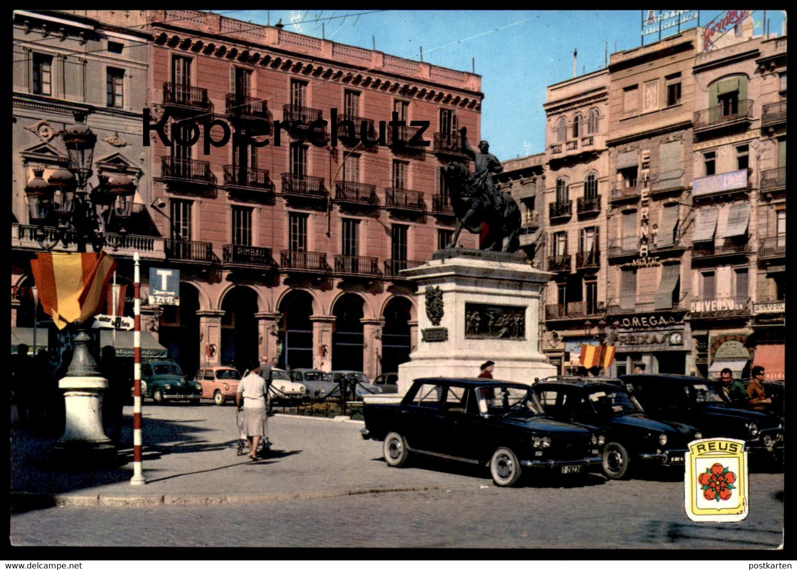 ÄLTERE POSTKARTE REUS PLAZA DEL GENERAL PRIM TAXI SCHILD Cab Car Taxen Taxis Espana AK Ansichtskarte Cpa Postcard - Taxis & Cabs