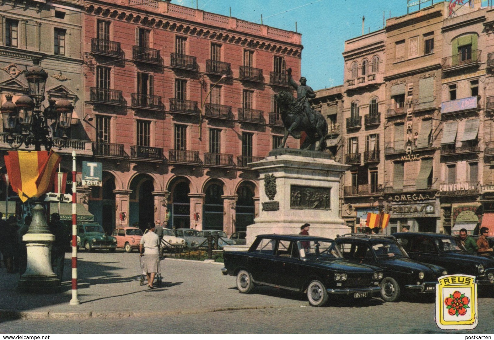 ÄLTERE POSTKARTE REUS PLAZA DEL GENERAL PRIM TAXI SCHILD Cab Car Taxen Taxis Espana AK Ansichtskarte Cpa Postcard - Taxis & Huurvoertuigen