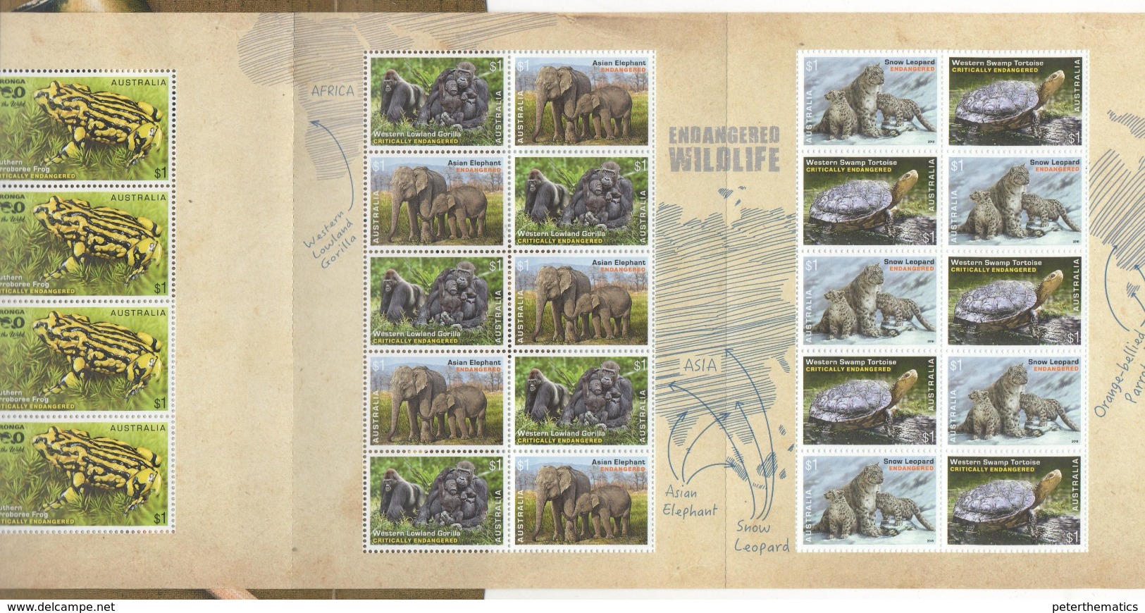 AUSTRALIA, 2016, MNH,CONCERTINA PACK, FROGS, TURTLES,LEOPARDS, ELEPHANTS,SPECIAL SHEETLET AVAILABLE ONLY IN THIS FOLDER - Turtles