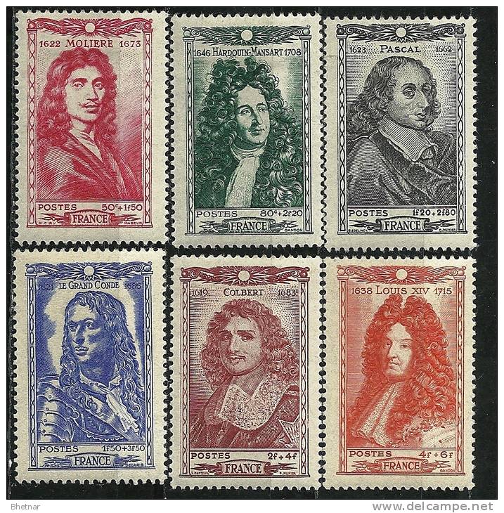 FR YT 612 à 617 " Célébrités Du XVIIe Siècle " 1944 Neuf* - Unused Stamps