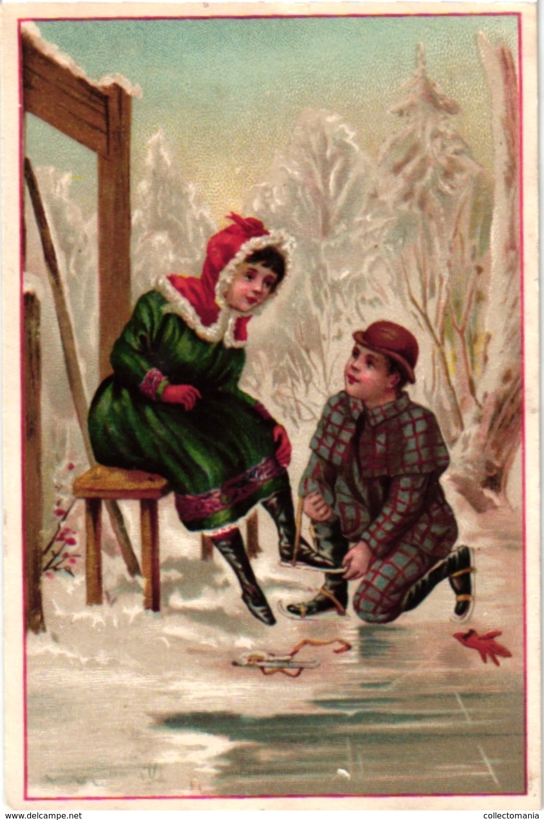 10 Cartes C1890 Ice-Skating Patinage Sur Glace Eislaufen PUB  Perles De Japon Pierrot Starch Amido Vermeiren - Sports D'hiver