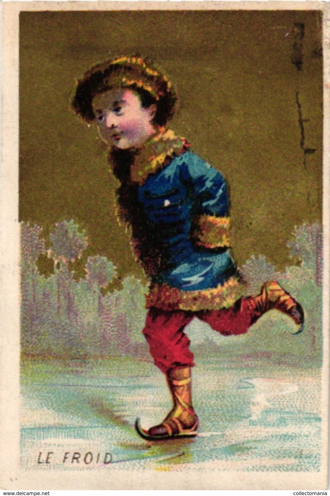 10 Cartes c1890 Ice-Skating Patinage sur Glace Eislaufen PUB  Perles de Japon Pierrot Starch Amido Vermeiren