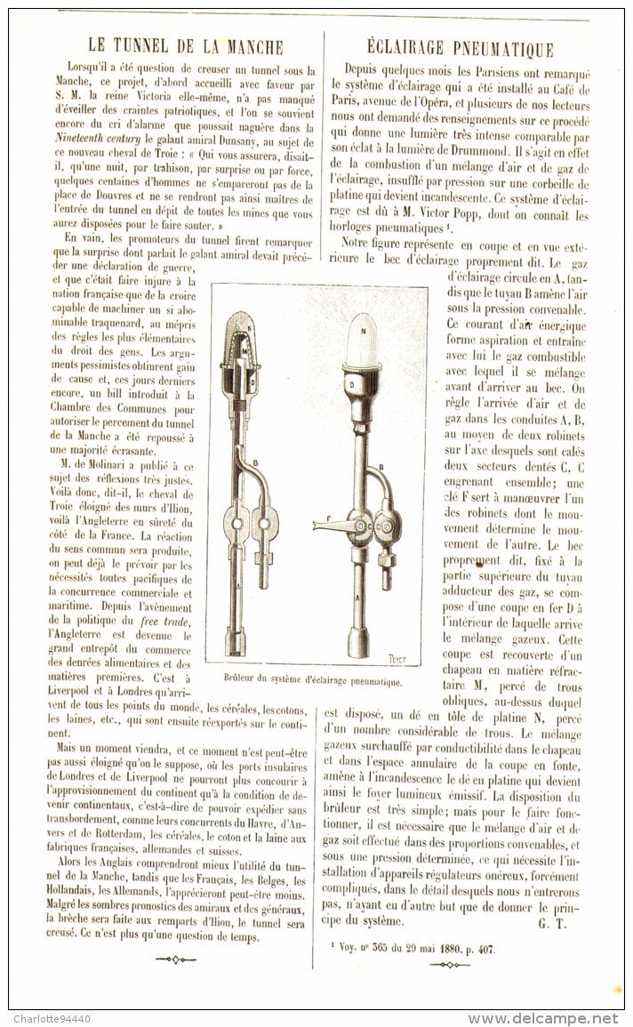 ECLAIRAGE PNEUMATIQUE  1884 - Autres & Non Classés