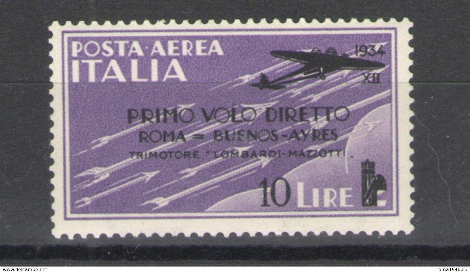 REGNO 1934  POSTA AEREA VOLO ROMA-BUENOS AIRES 10 SU 2 L. ** MNH LUSSO - Posta Aerea