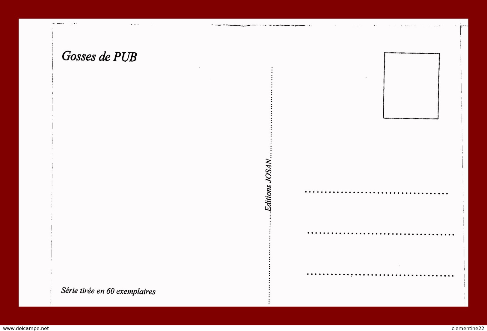 Théme Pub *  Bière Pecheur  *  Tirage 60 Exemplaires édition Josan (scan Recto Et Verso) - Reclame