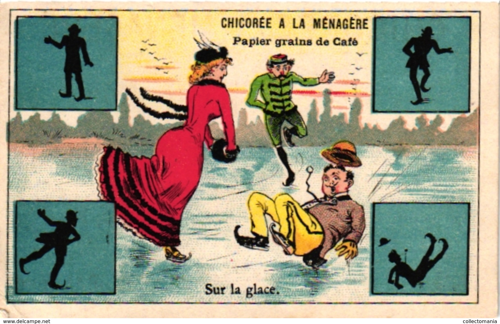7 Cards Ice-Skating Patinage Sur Glace Eislaufen PUB  Patin Gamain Maison De Blanc Bruxelles Tonimalt Chicoree MENAGERE - Sports D'hiver