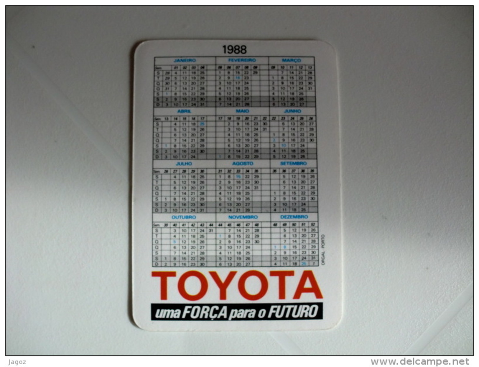 Toyota Corolla GT- I Portugal Portuguese Pocket Calendar 1988 - Petit Format : 1981-90