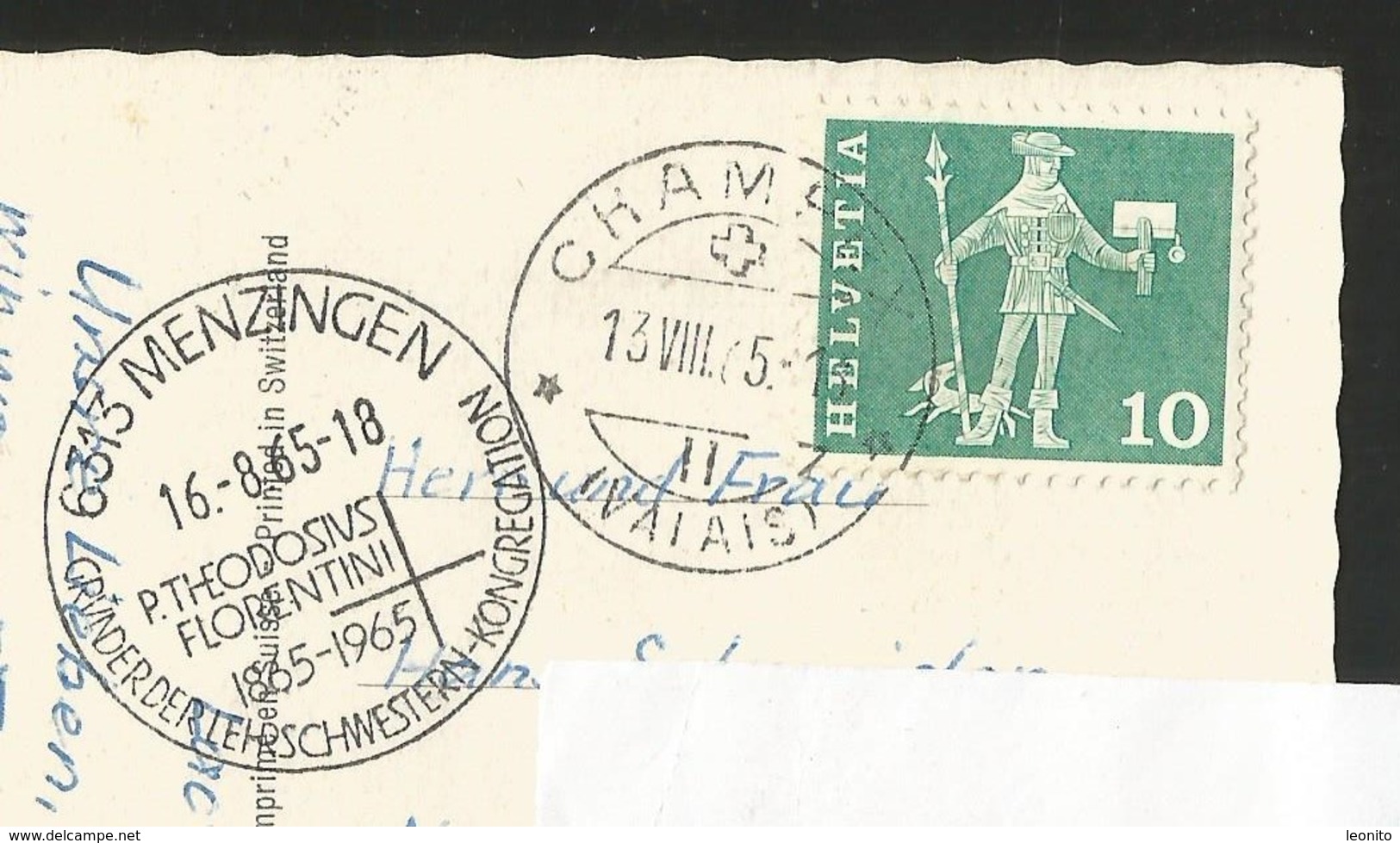 MENZINGEN ZG Sonderstempel 100 Jahre Lehrschwestern-Kongregation Grindelwald 1965 - Menzingen