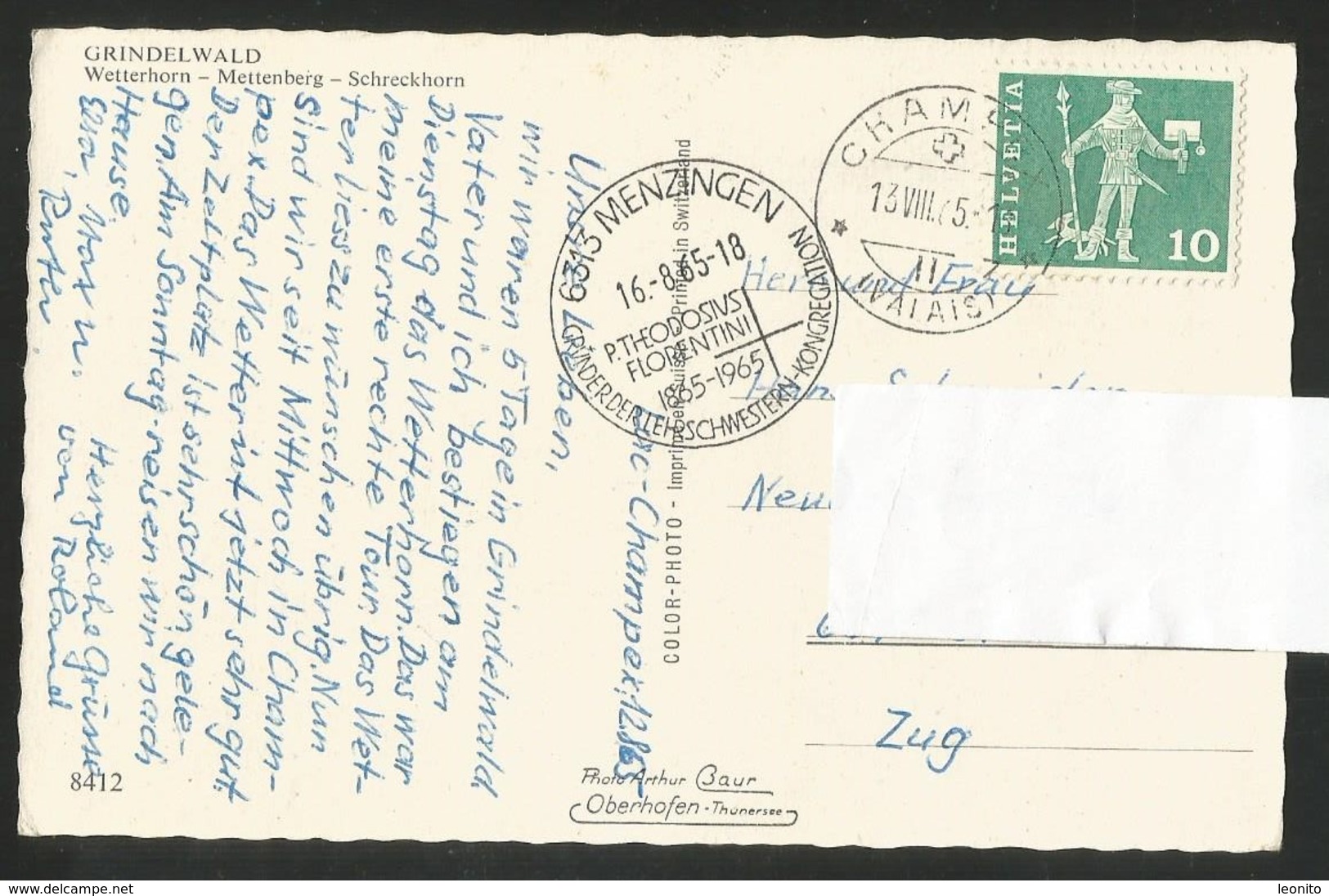 MENZINGEN ZG Sonderstempel 100 Jahre Lehrschwestern-Kongregation Grindelwald 1965 - Menzingen