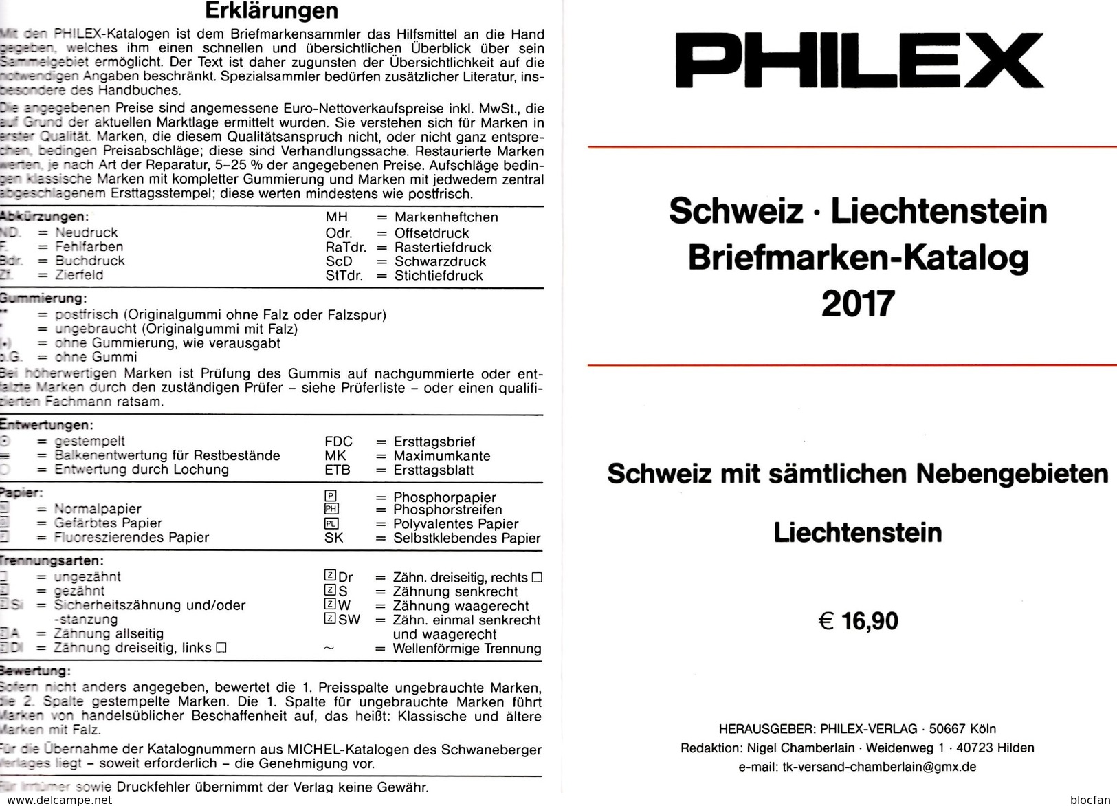 Schweiz+Liechtenstein PHILEX Katalog 2017 Neu 17&euro; ATM Porto Behörde UN-Ämter Stamp Of Helvetia FL 978-3-93119-596-0 - Collections