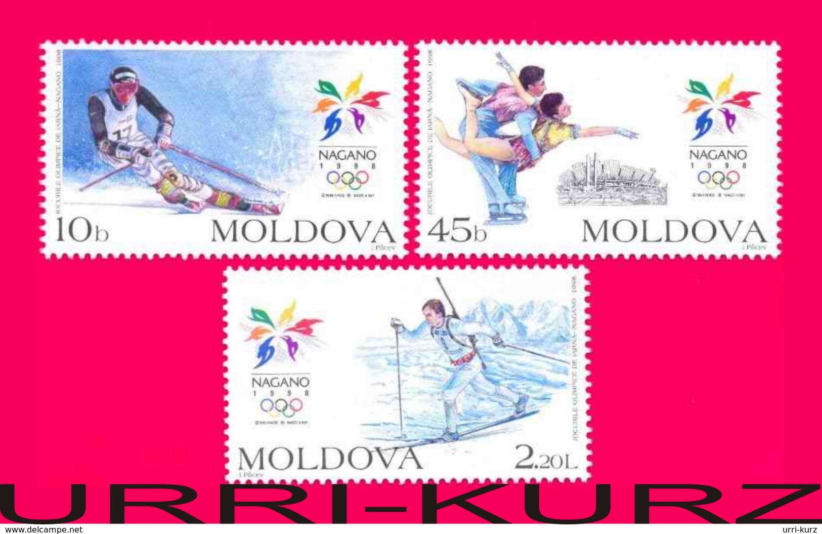 MOLDOVA 1998 Sports XVIII Winter Olympics Olympic Games Nagano Japan Slalom Figure Skating Skiing 3v Mi263-265 Sc263-265 - Invierno 1998: Nagano