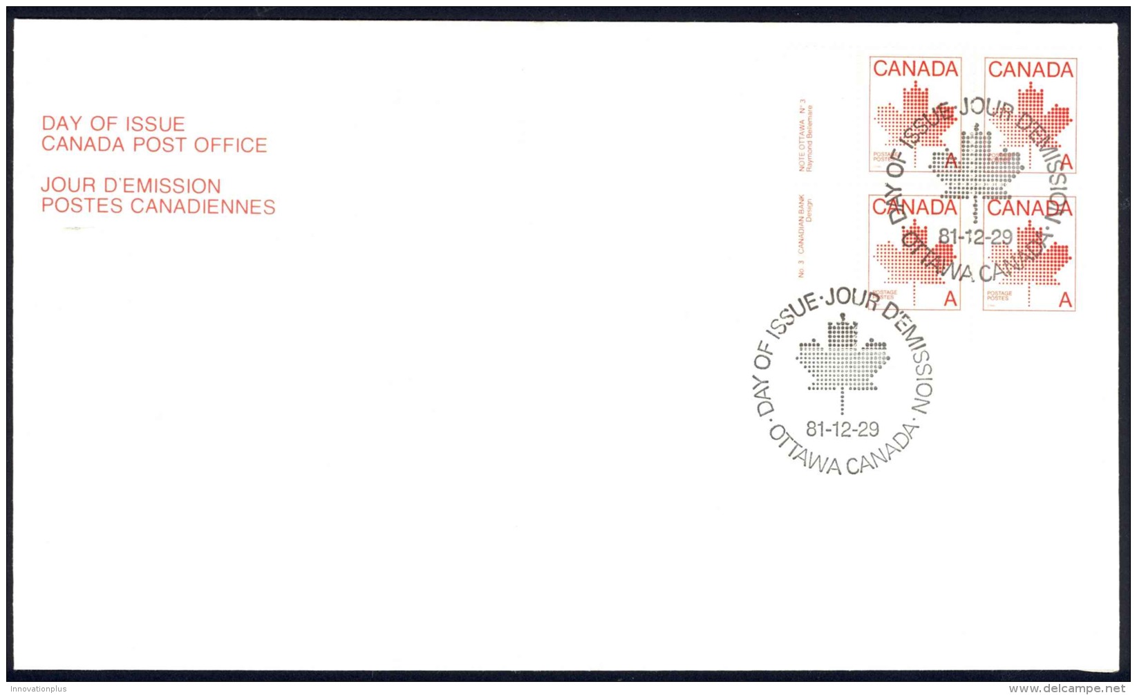 Canada Sc# 907ii (plate 3) FDC Inscription Block 1981 12.29 Maple Leaf - 1981-1990