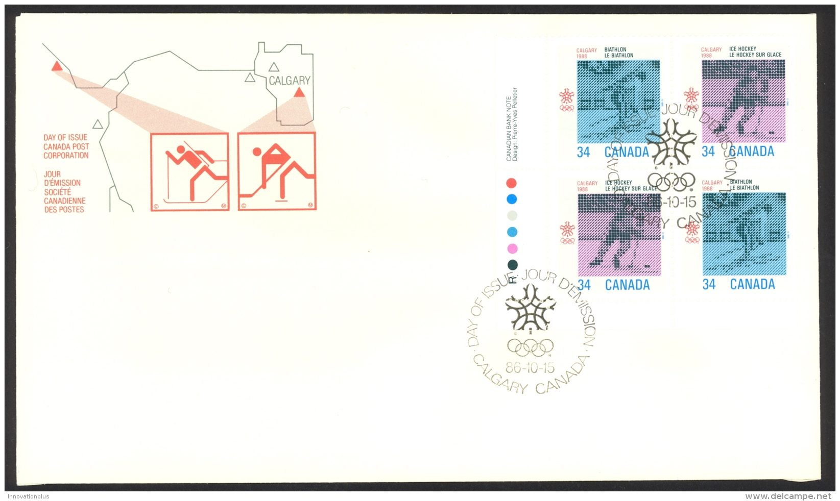 Canada Sc# 1111-1112 FDC Inscription Block 1986 10.15 1988 Olympics - 1981-1990