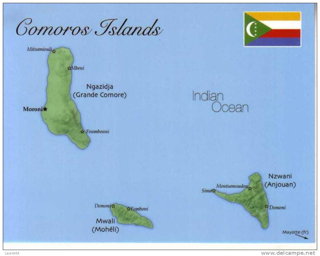 Map Of Comoros Island - Carte Géographique De L´ile Des Comores - Comores