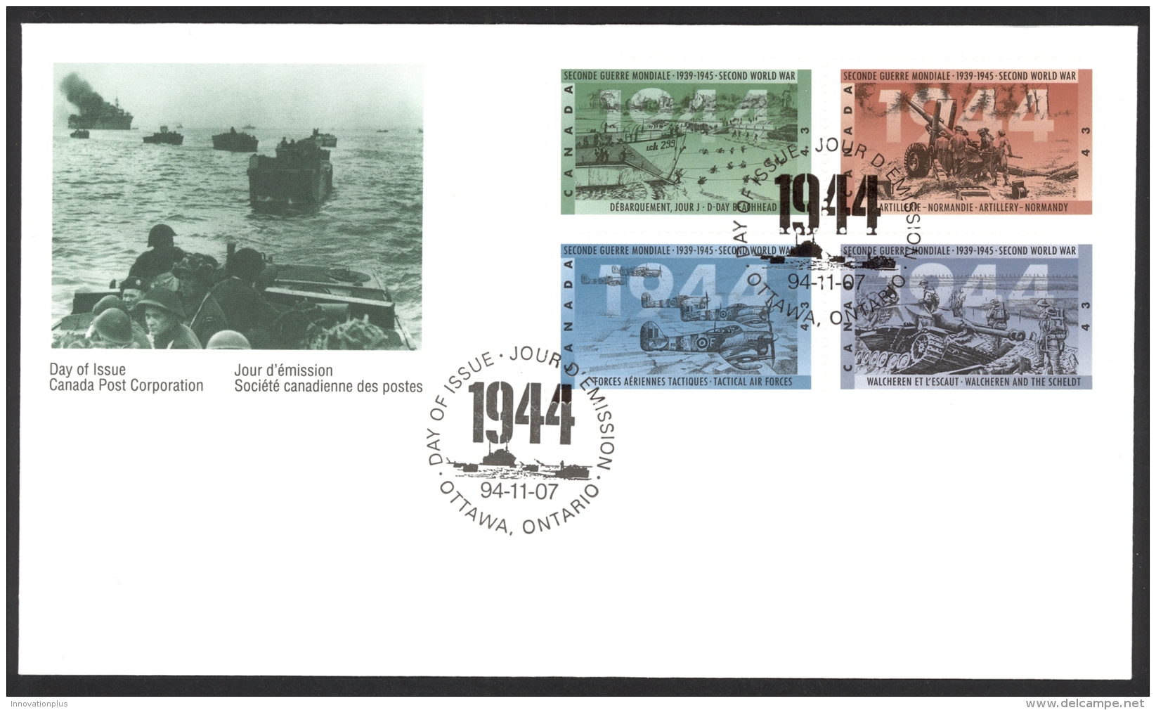 Canada Sc# 1537-1540 FDC Combination 1994 11.07 World War II - 1944 - 1991-2000