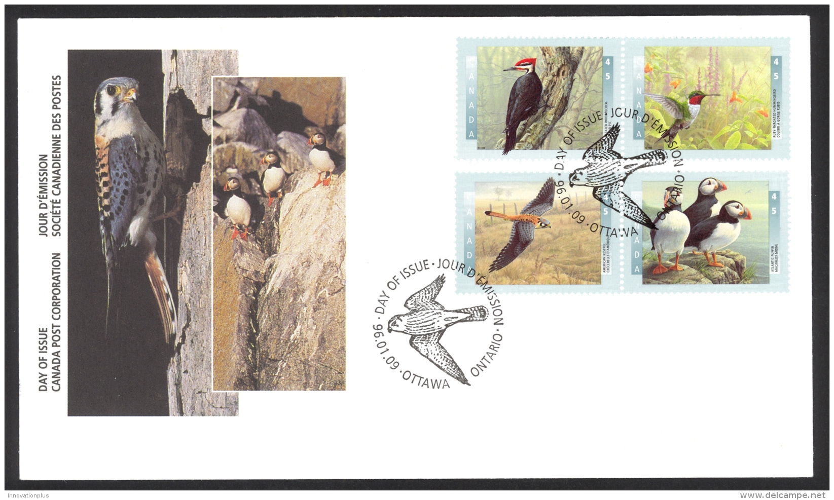 Canada Sc# 1591-1594 FDC Combination 1996 01.09 Birds - 1 - 1991-2000