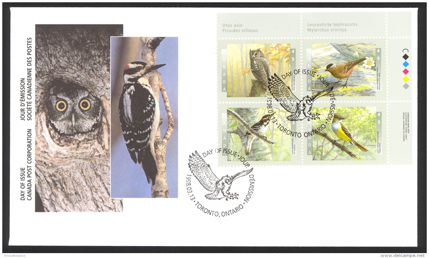 Canada Sc# 1710-1713 FDC Inscription Block 1998 03.13 Birds - 3 - 1991-2000