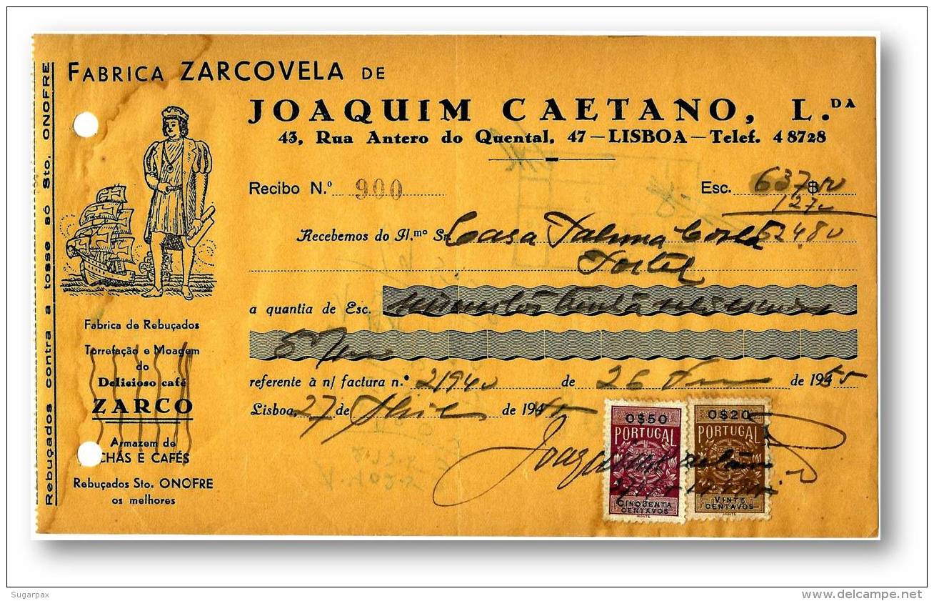 CAFÉ ZARCO - FABRICA ZARCOVELA - RECIBO N.&ordm; 900 - ZARCO COFFEE - ADVERTISING - PORTEL LISBOA PORTUGAL - Portugal