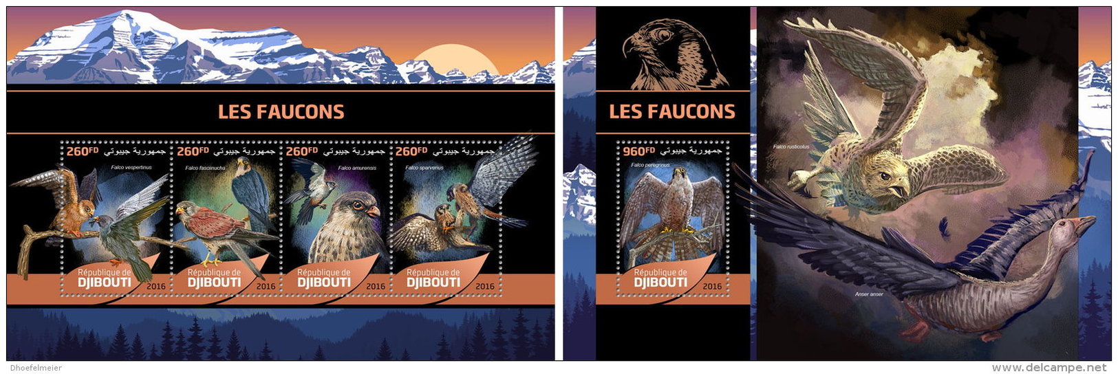 DJIBOUTI 2016 ** Hawks Falken Faucon M/S+S/S - OFFICIAL ISSUE - A1648 - Arends & Roofvogels
