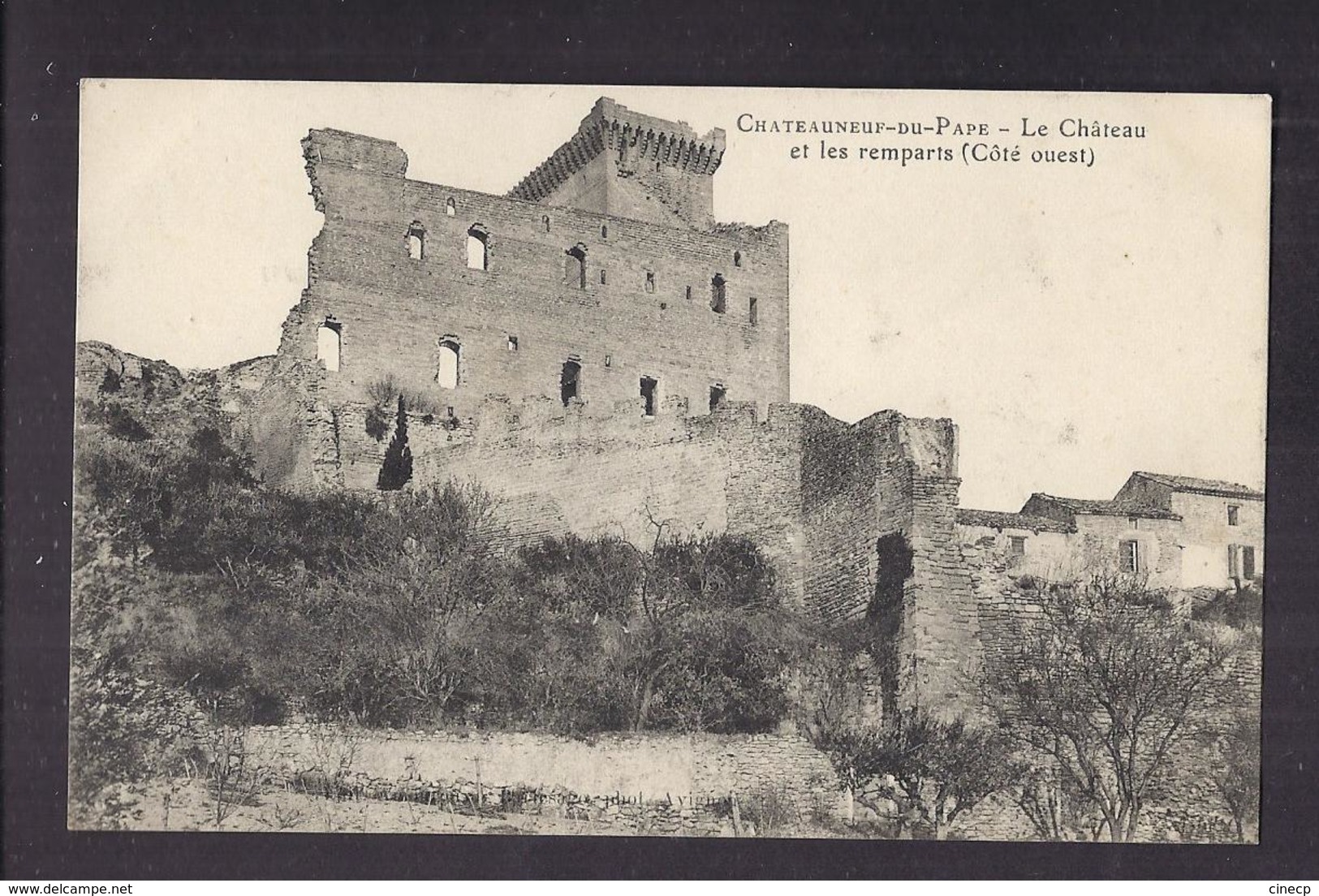 CPA 84 - CHATEAUNEUF-DU-PAPE - Le Château Et Les Remparts ( Côté Ouest ) - TB PLAN EDIFICE + Maisons à Côté - Chateauneuf Du Pape