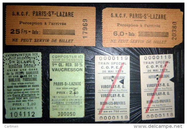 TICKETS  DE TRAIN SNCF LOT DE 6 TICKETS  ANCIENS  TRAIN SPECIAL REDUCTION SPECIALE LOT N°20 - Autres & Non Classés