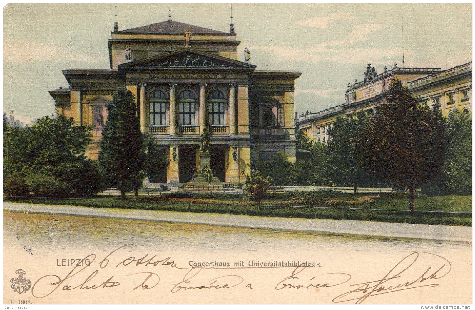 [DC9848] CPA - GERMANIA - LEIPZIG CONCERTHAUS MIT UNIVERSITATSBIBLIOTHEK - Viaggiata - Old Postcard - Leipzig