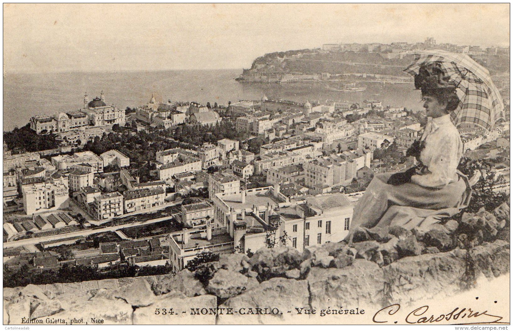 [DC9859] CPA -  MONTE CARLO - VUE GENARALE - VISTA GENERALE - DONNA CON OMBRELLINO - Viaggiata 1903 - Old Postcard - Monte-Carlo