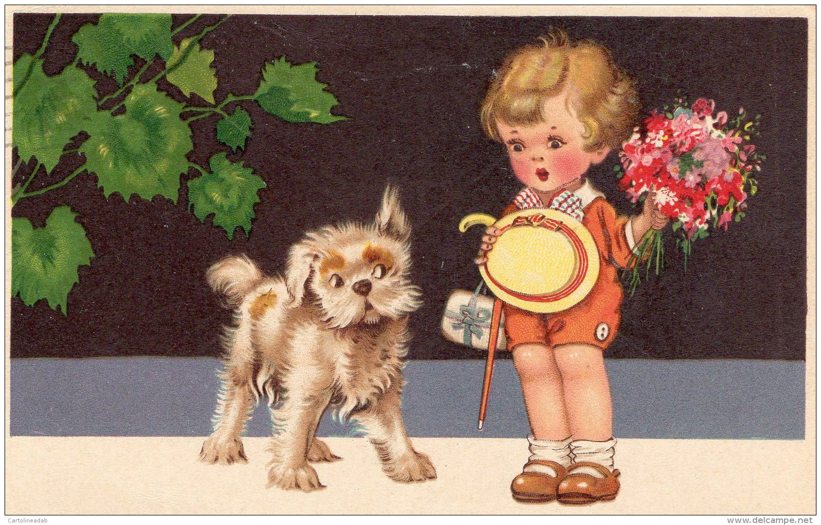 [DC9896] CPA - BAMBINO TIMIDO CON CANE CURIOSO - Viaggiata 1934 - Old Postcard - Cartoline Umoristiche